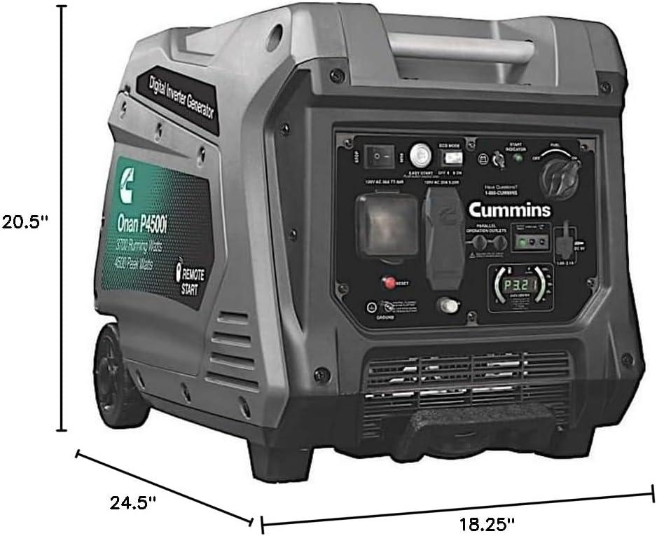 Cummins Onan P4500I Portable Inverter Generator, Power Inverter Dual 5V USB Ports for Mobile Charging, Gas Powered for Backup Home Use, RV & Camping – 7.3 HP 224cc OHV 4-Stroke Engine W/Remote Start