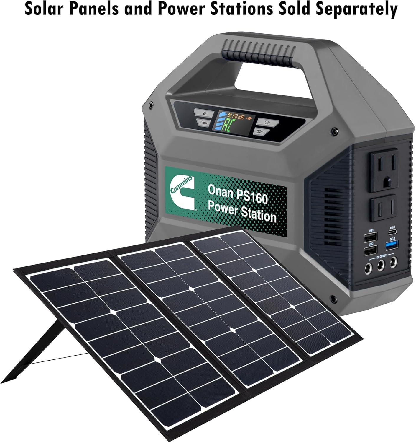 Cummins Portable 60W Solar Panel for Portable Power Stations, iPhone, iPad, Tablets, Laptop, with QC 3.0 USB and USB-C Ports, DC Output, for Outdoors, Camping, RVs, and Travel,Black