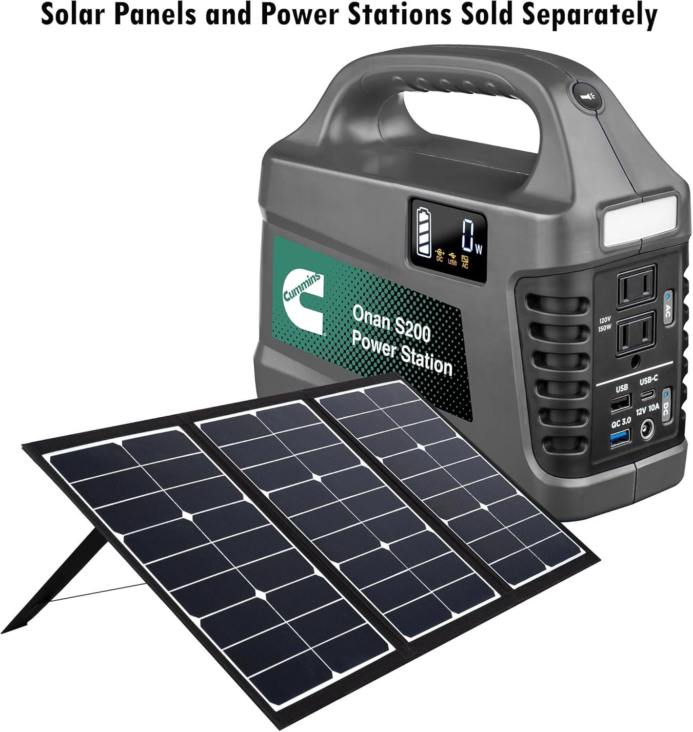 Cummins Portable 60W Solar Panel for Portable Power Stations, iPhone, iPad, Tablets, Laptop, with QC 3.0 USB and USB-C Ports, DC Output, for Outdoors, Camping, RVs, and Travel,Black
