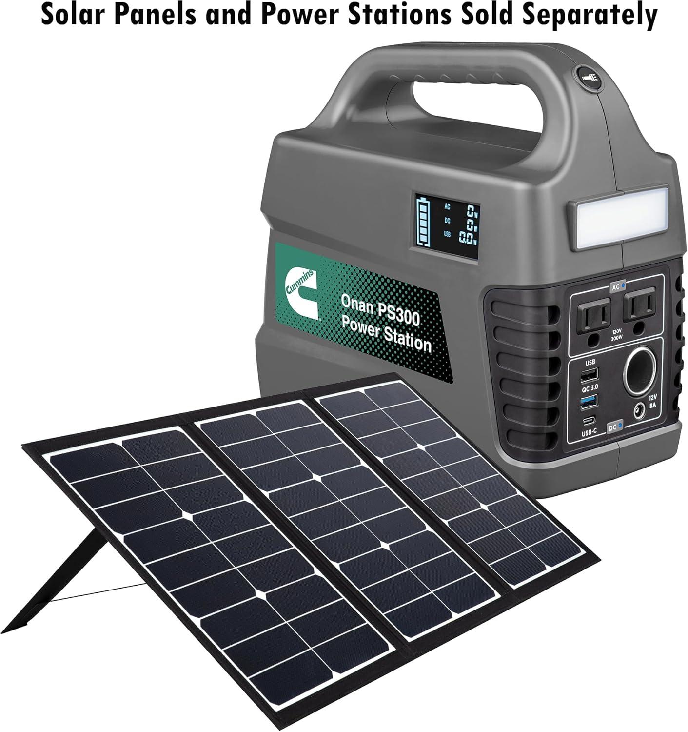 Cummins Portable 60W Solar Panel for Portable Power Stations, iPhone, iPad, Tablets, Laptop, with QC 3.0 USB and USB-C Ports, DC Output, for Outdoors, Camping, RVs, and Travel,Black