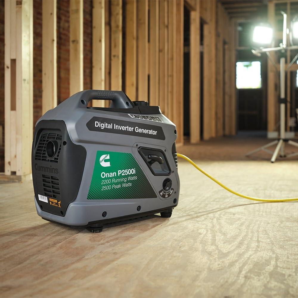 Cummins Onan P2500i Inverter Generator, 2500 Peak/2200 Running Watts, Ultra-Quiet 52 dBA, Portable Gas Powered, Parallel Ready, 10hr Runtime, Lightweight 48 lbs, RV & Camping, CARB/EPA Compliant