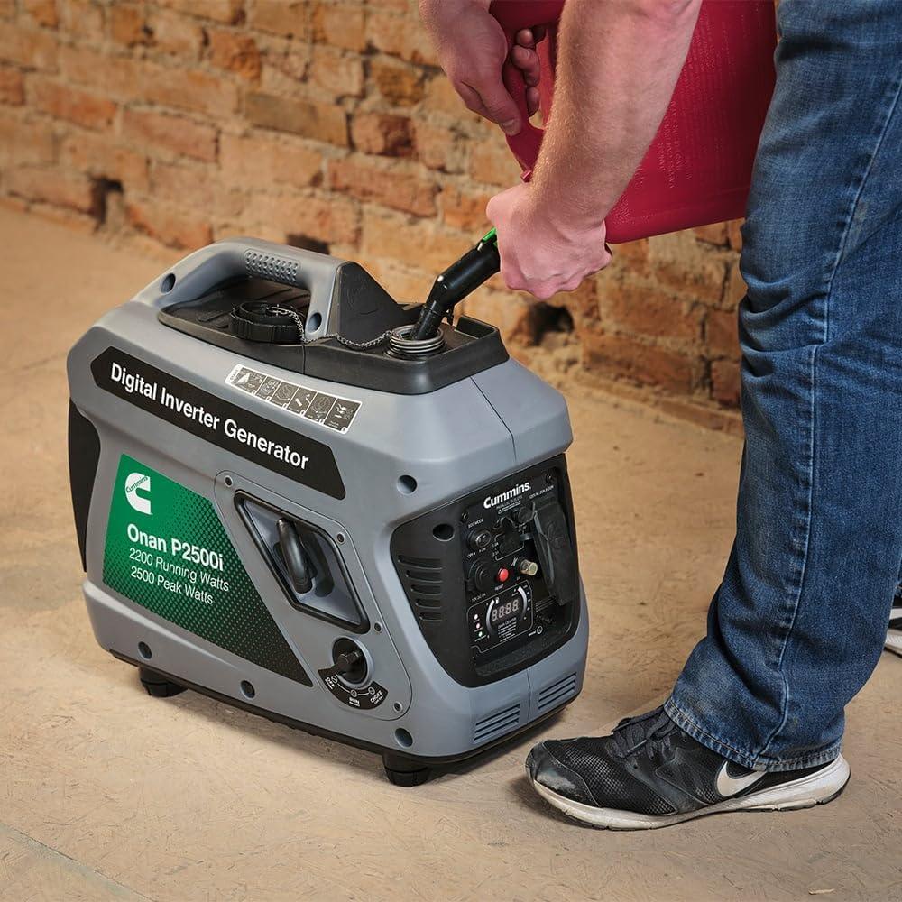 Cummins Onan P2500i Inverter Generator, 2500 Peak/2200 Running Watts, Ultra-Quiet 52 dBA, Portable Gas Powered, Parallel Ready, 10hr Runtime, Lightweight 48 lbs, RV & Camping, CARB/EPA Compliant