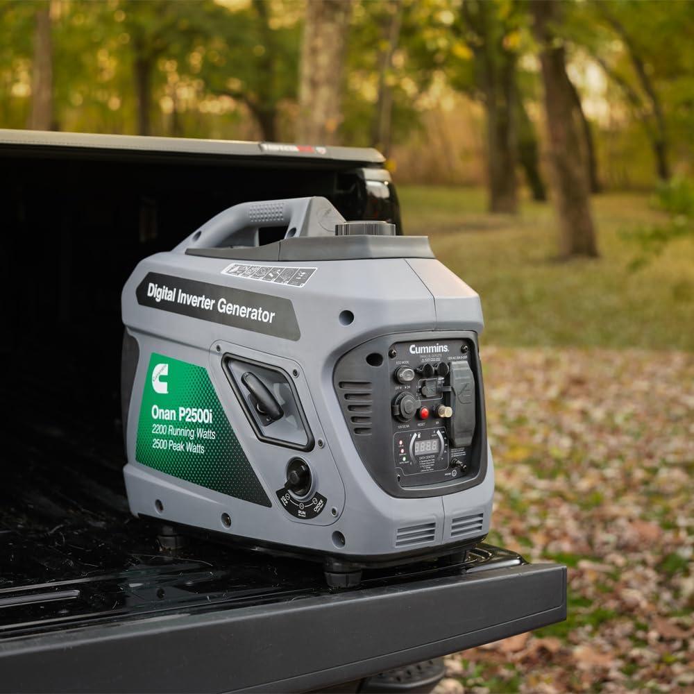 Cummins Onan P2500i Inverter Generator, 2500 Peak/2200 Running Watts, Ultra-Quiet 52 dBA, Portable Gas Powered, Parallel Ready, 10hr Runtime, Lightweight 48 lbs, RV & Camping, CARB/EPA Compliant