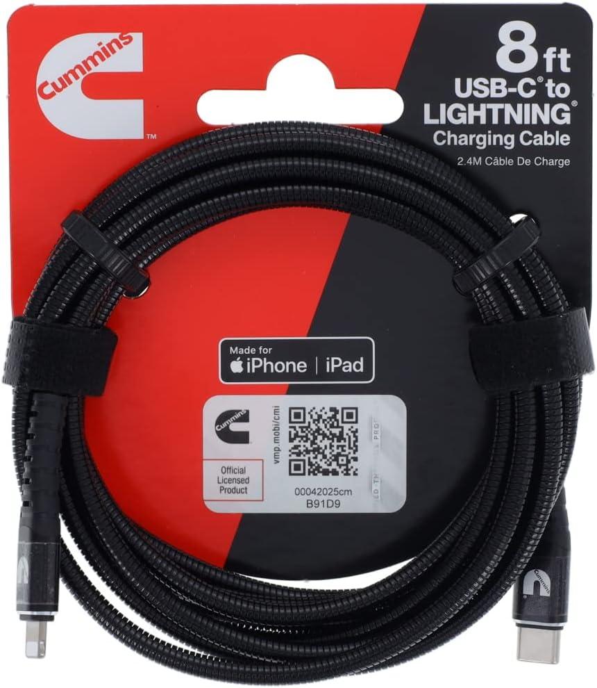 Cummins Lightning® to USB C® Flex Cable to Power Most Apple(R) Devices 8ft CMN4709(8 Feet)