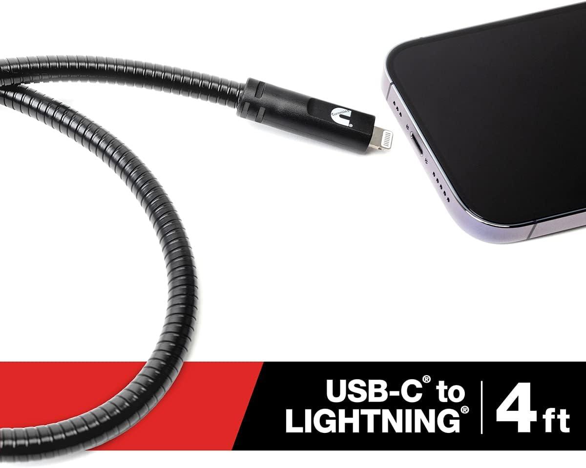 Cummins Steel Braided USB-C(R) Lightning(R) Charging Cord HD Steel Compatible with Apple(R) Devices 4ft CMN4701