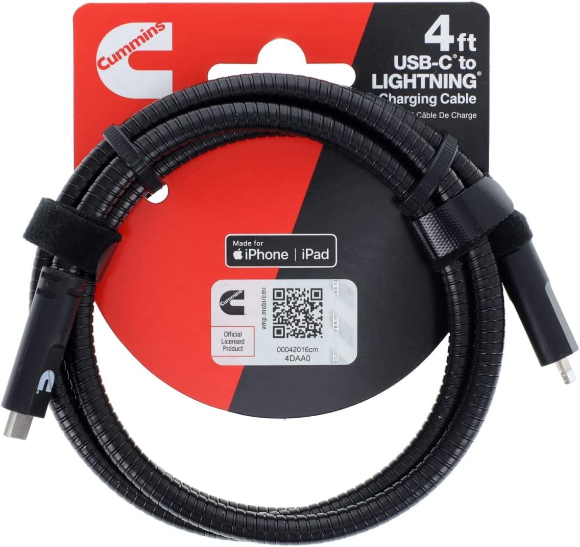 Cummins Steel Braided USB-C(R) Lightning(R) Charging Cord HD Steel Compatible with Apple(R) Devices 4ft CMN4701