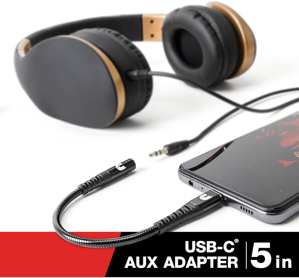 Cummins USB-C Audio Aux Adapter in Flexible Steel with Female Connector 5in Type C CMN4713