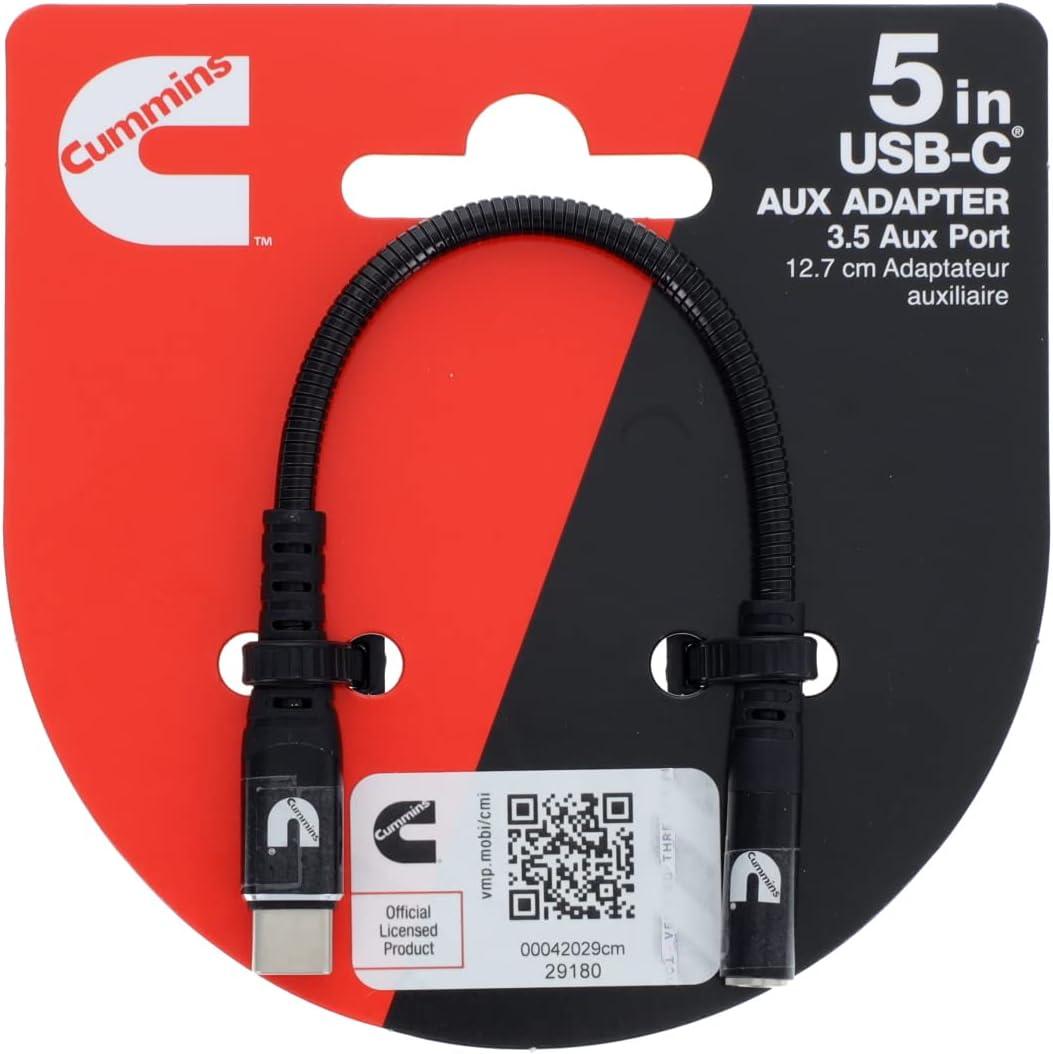 Cummins USB-C Audio Aux Adapter in Flexible Steel with Female Connector 5in Type C CMN4713