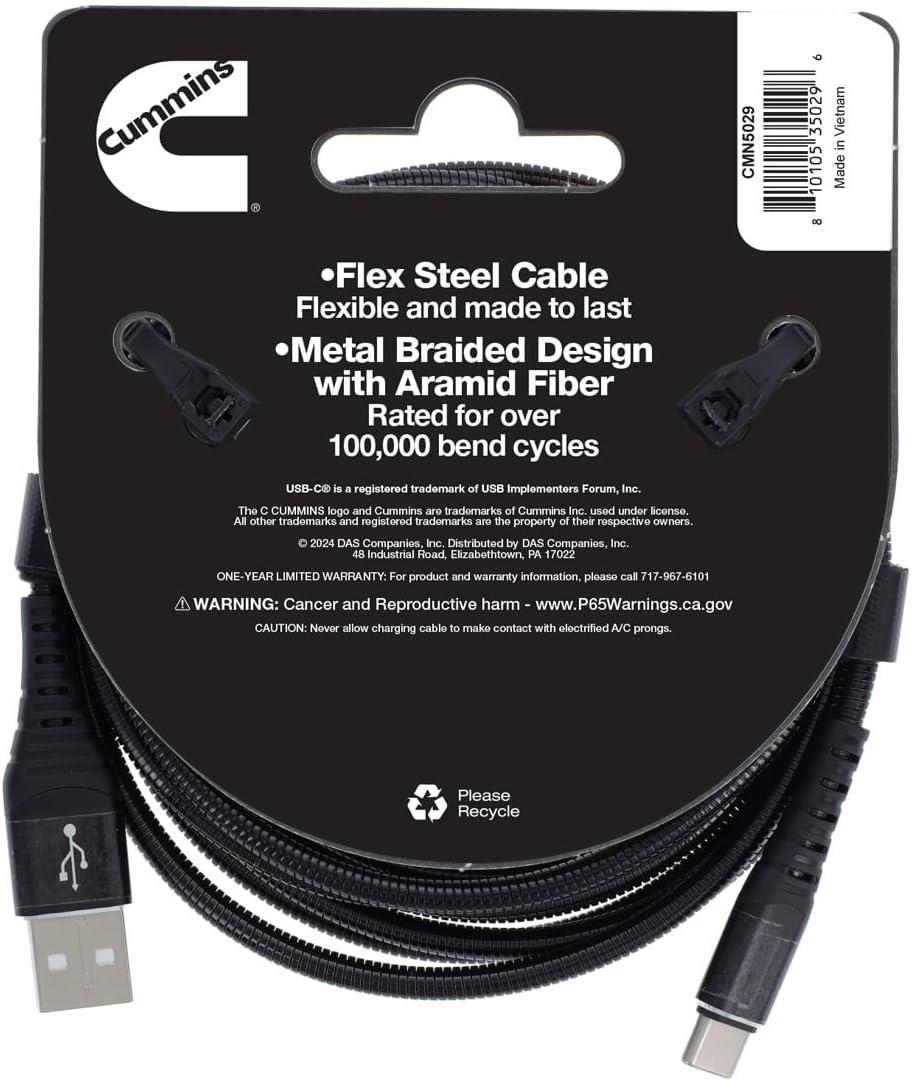 Cummins Android Compatible Charger Cord Type C 8ft Metal Braided C-A Cable CMN5029-8 Feet Long(8 Feet)
