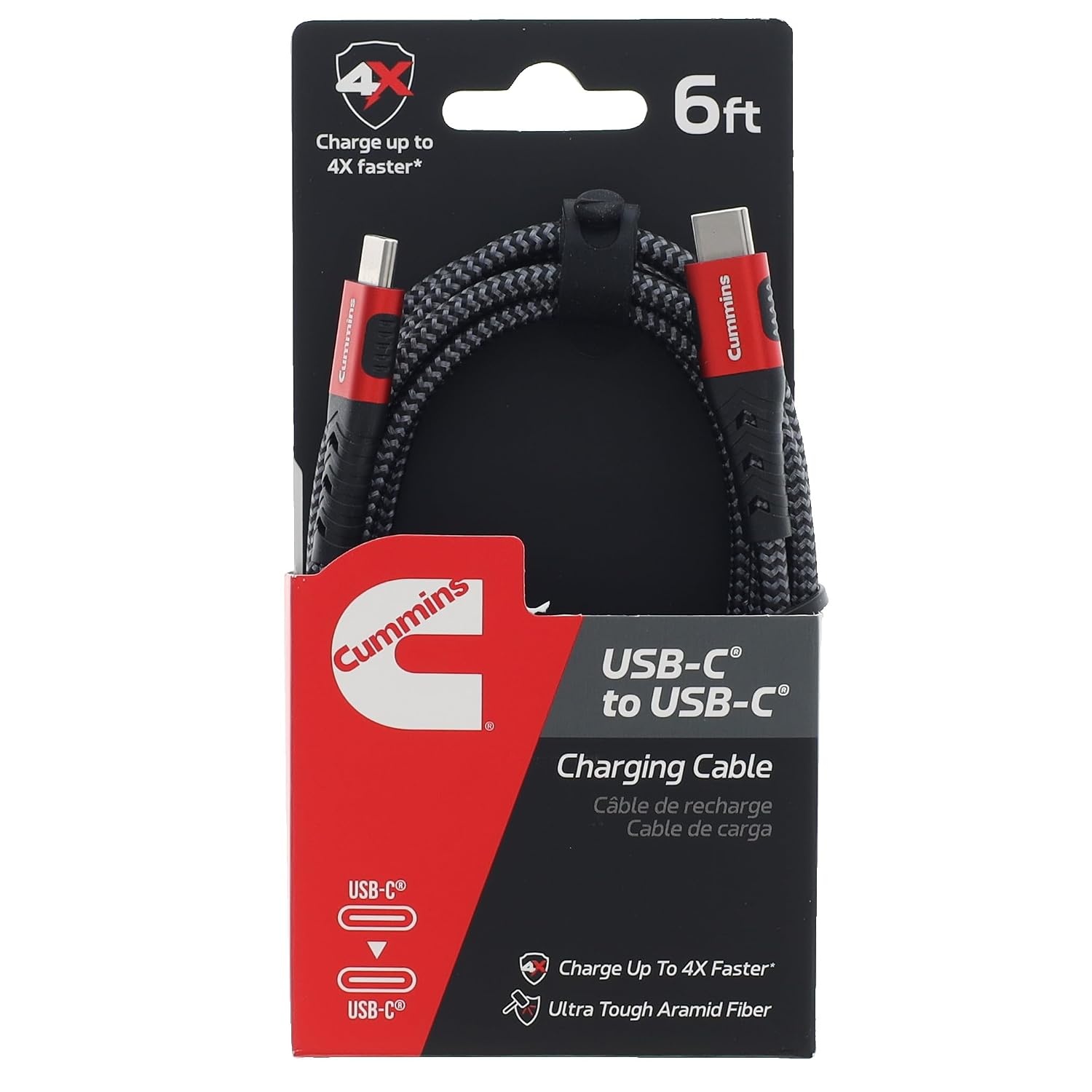 Cummins Braided USB-C to USB-C Cable, 6ft, Fast Charging and Sync, Compatible with iPhone and Samsung Galaxy