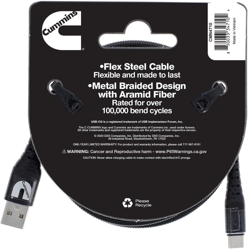 Cummins Android Compatible Charger Cord Type C 8ft Metal Braided C-A Cable CMN5029-8 Feet Long(4 Feet)