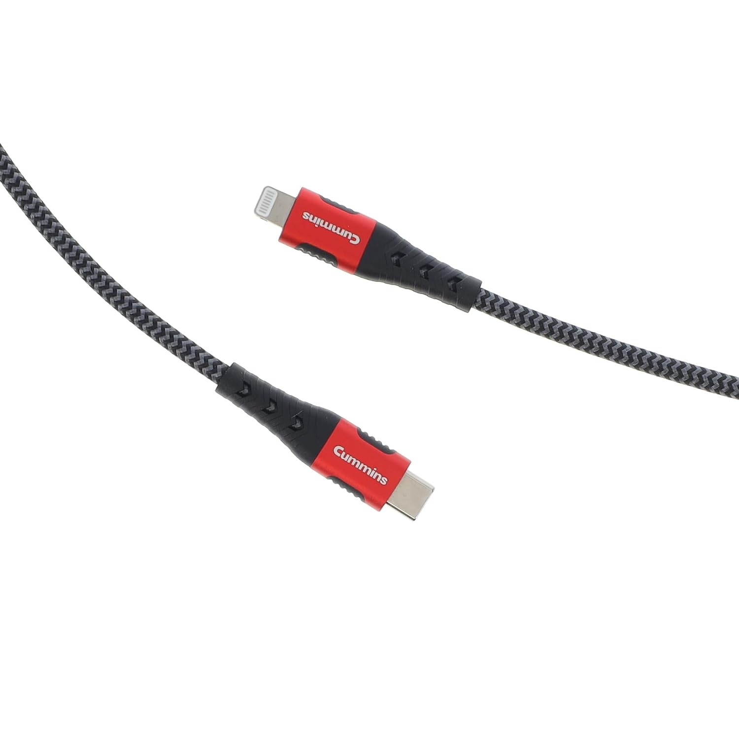 Cummins USB-C to Lightning Fast Charging Cable for Apple iPhone and iPad, Braided Aramid Fiber, 3ft, Red and Black