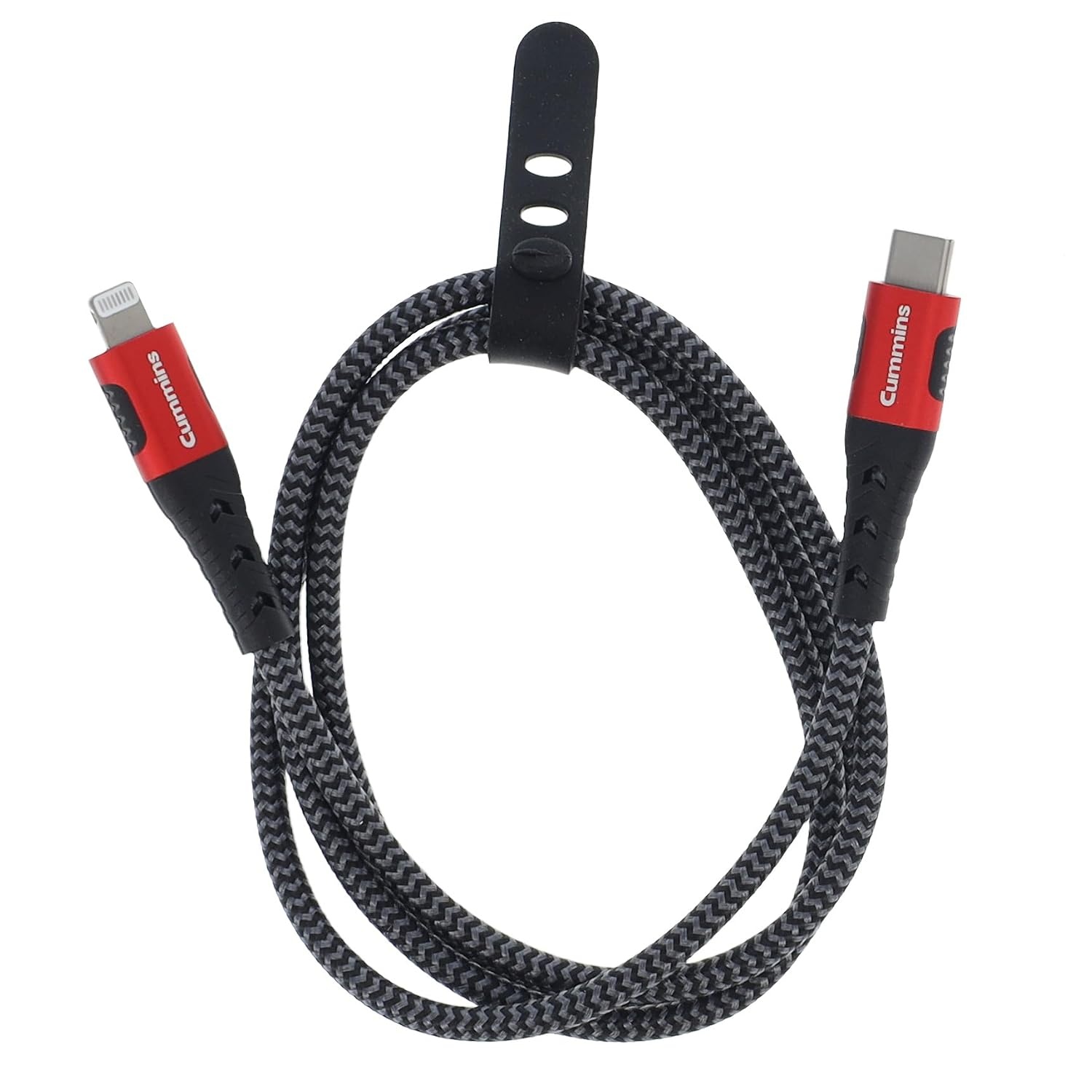 Cummins USB-C to Lightning Fast Charging Cable for Apple iPhone and iPad, Braided Aramid Fiber, 3ft, Red and Black