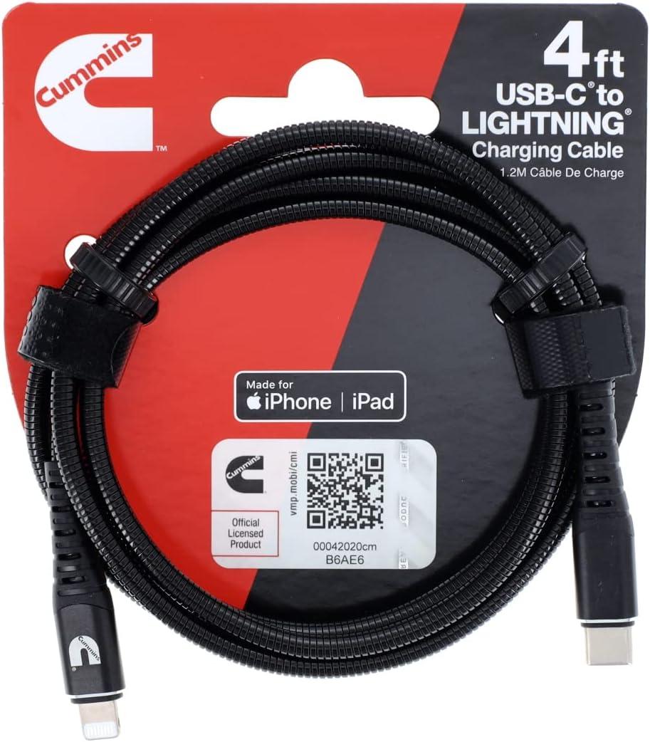 Cummins Lightning® to USB C® Flex Cable to Power Most Apple(R) Devices 8ft CMN4709(4 Feet)