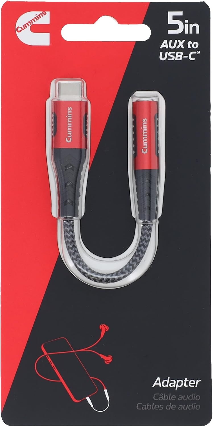 Cummins 3.5mm AUX Female to USB-C Audio Adapter Cable, 5 Inch, Braided, Aluminum Connectors