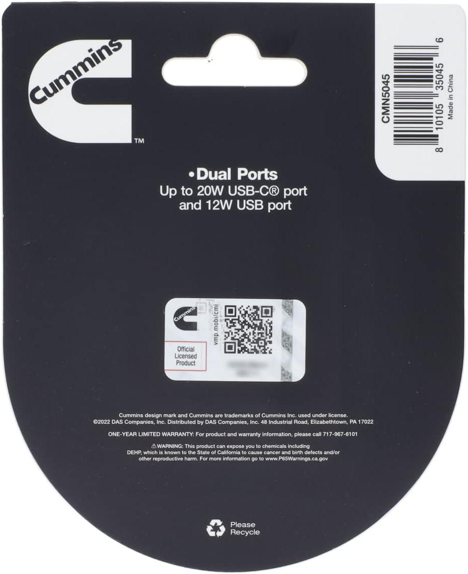 Cummins USB-C Fast Charging Wall Charger 32W Dual Port Type C Power CMN5045, Black