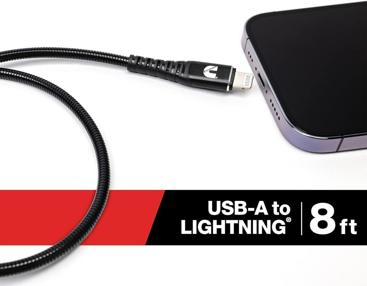 Cummins Lightning® to USB Cable MFi-Certified Compatible with Most Apple® Devices Plus Wrap Attachment 8ft CMN4708