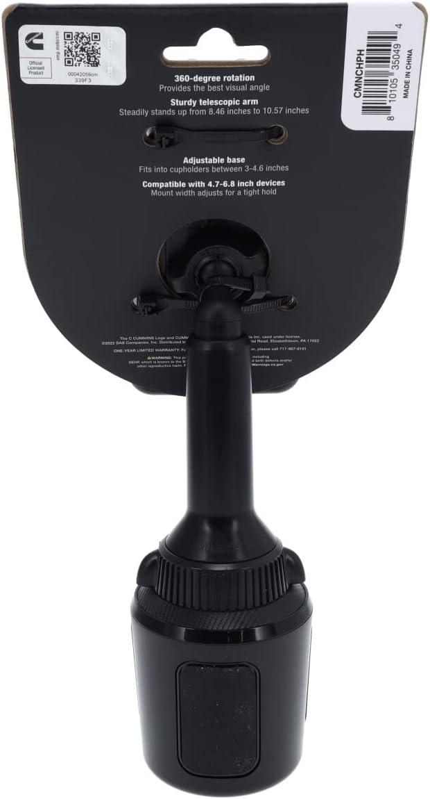 Cummins Cup Phone Holder for Car or Truck CMNCHPH – Adjustable Phone Mount for Cell Phone Car Phone Holder – Black