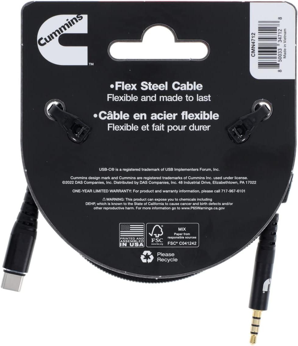 Cummins USB C(R) to Male 3.5mm Audio Aux Cable MFi-Certified 4ft CMN4712