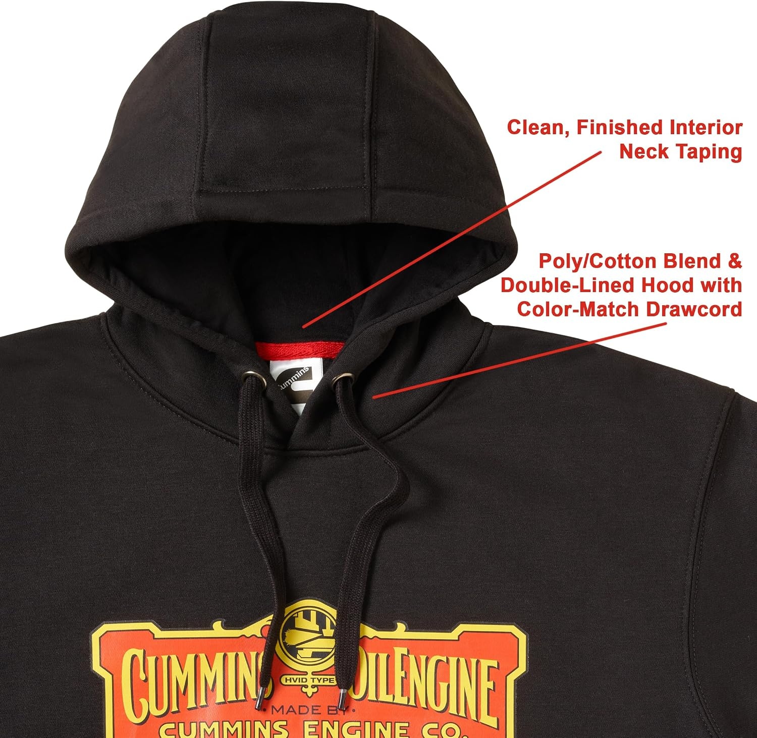 Cummins Hooded Sweatshirt Vintage 1919 Engine Oil Logo Hoodie(Black)