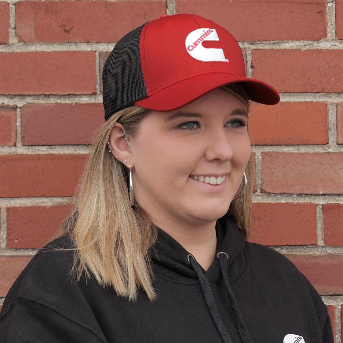 Cummins Trucker Hat Mens and Womens Mesh Back Baseball Cap, Snapback Trucker Hat Diesel Tech Ball Cap(Red)