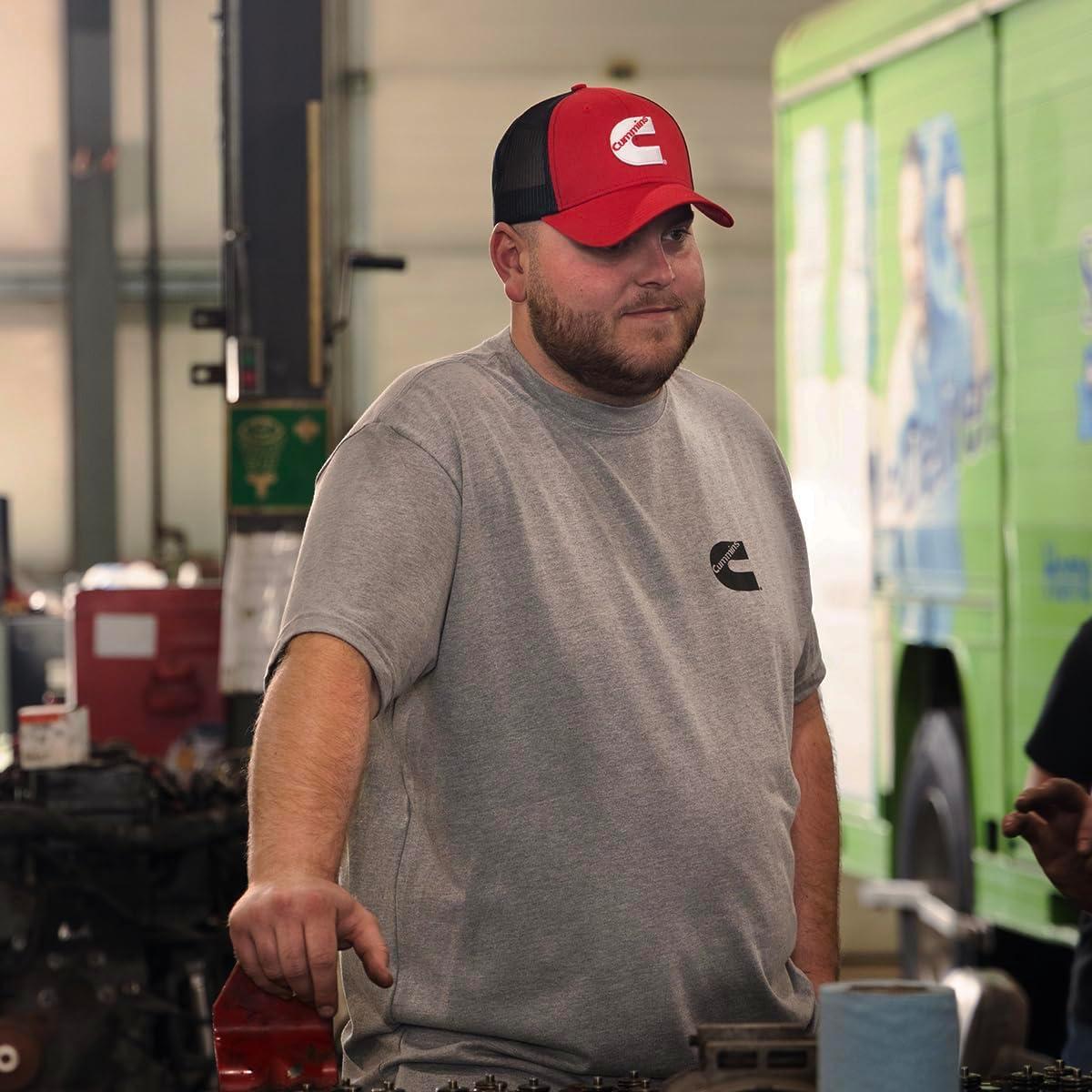 Cummins Trucker Hat Mens and Womens Mesh Back Baseball Cap, Snapback Trucker Hat Diesel Tech Ball Cap(Red)