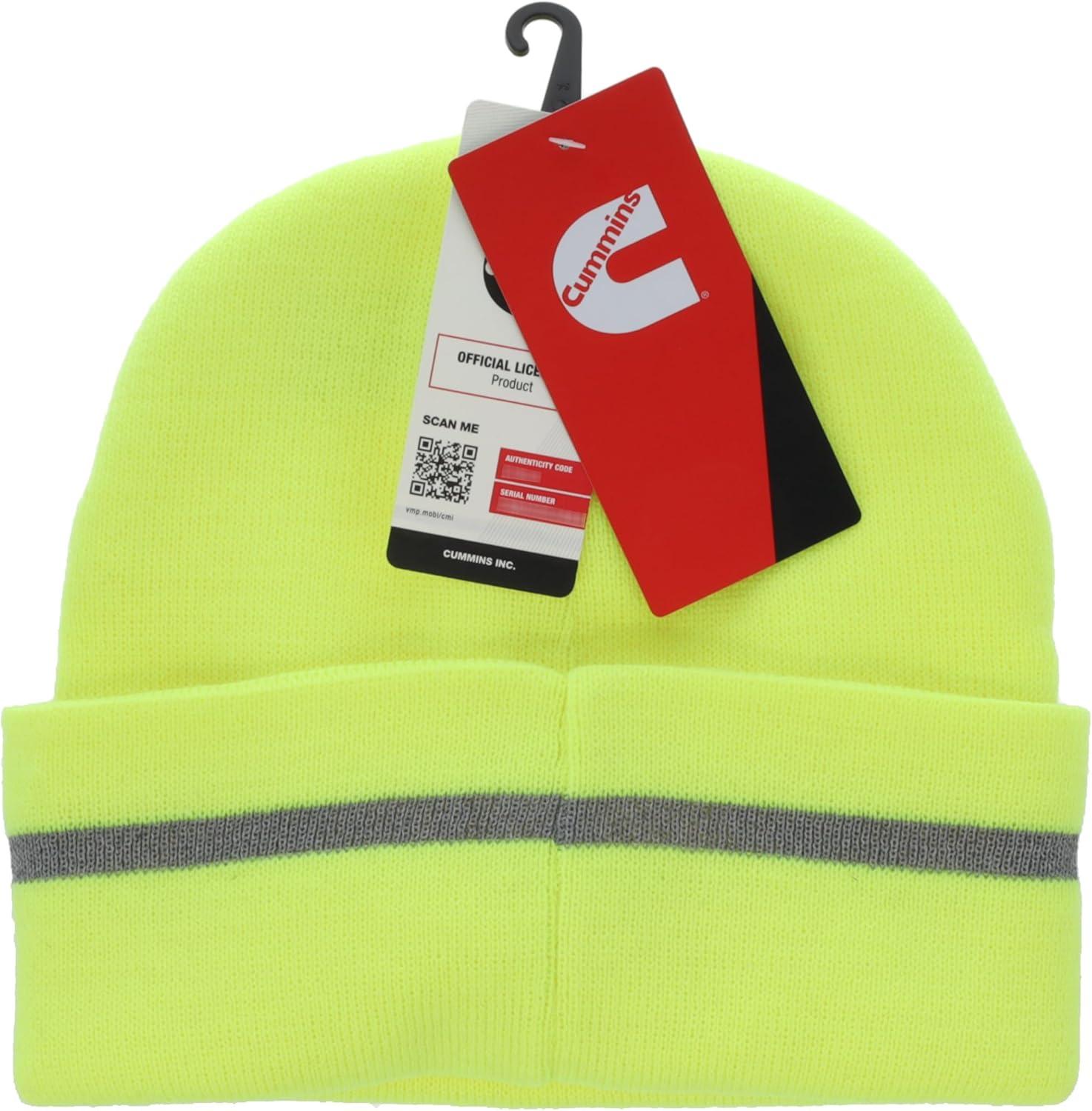 Cummins Winter Knit Beanie Hat Reflective Stripe Watch Cap Adult Mens or Womens, Hi Vis Yellow