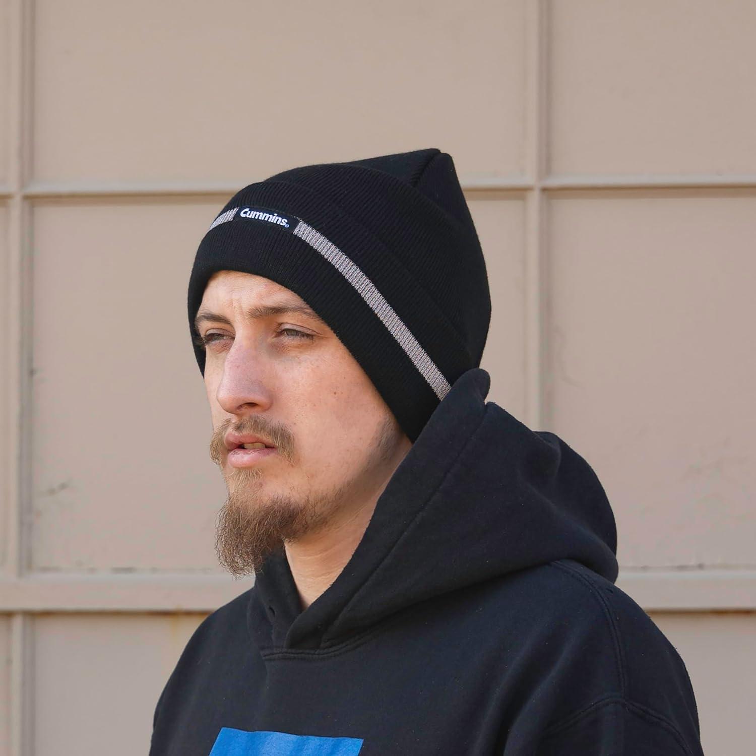 Cummins Black Cuffed Beanie with Reflective Stripe