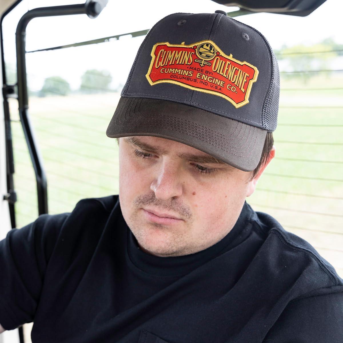 Cummins Hat Vintage Baseball Cap 1919 Logo Snapback Trucker Hats for Men Wome,Mesh Snapback Cap, Brown & Red(Brown)