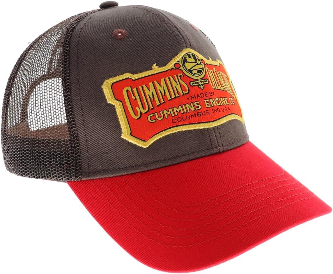 Cummins Hat Vintage Baseball Cap 1919 Logo Snapback Trucker Hats for Men Wome,Mesh Snapback Cap, Brown & Red(Brown & Red)