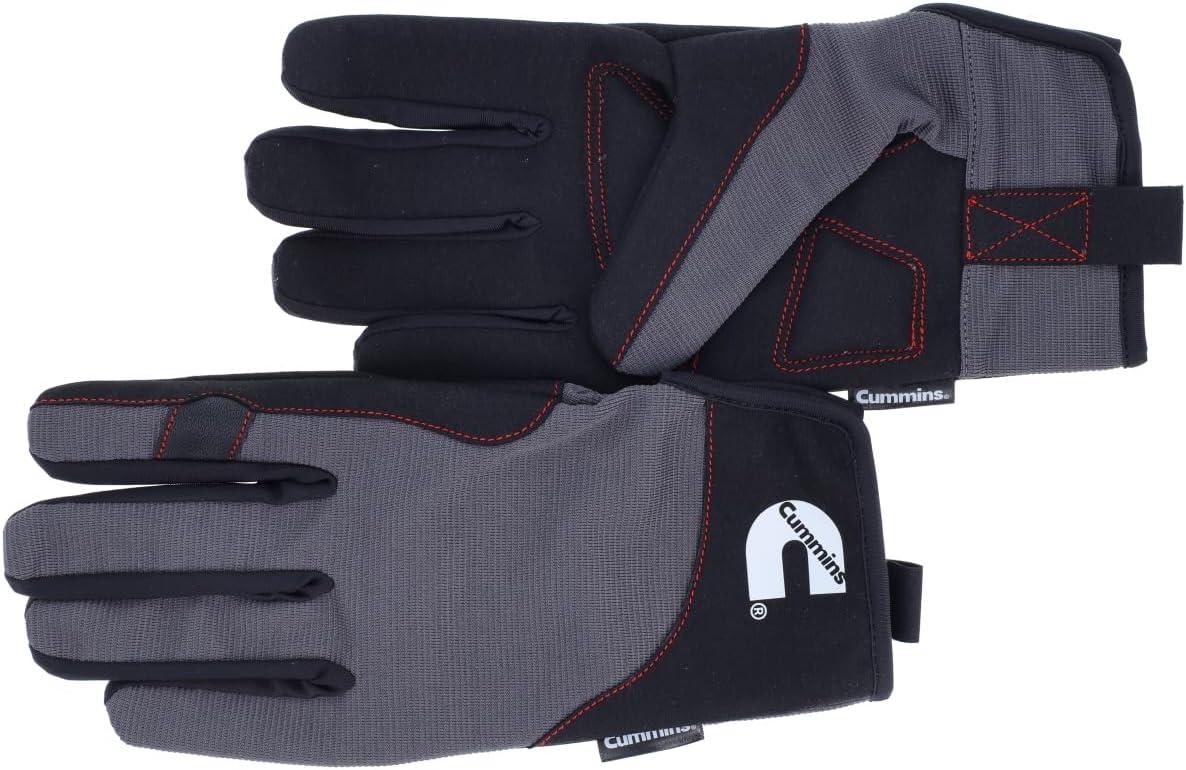 Cummins Mechanic Glove – Gray and Black Synthetic Leather Anti-Vibration Anti-Abrasion Work Gloves for Men All Season, Large(Large)