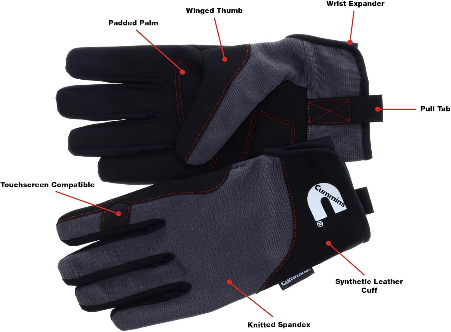 Cummins Mechanic Glove – Gray and Black Synthetic Leather Anti-Vibration Anti-Abrasion Work Gloves for Men All Season, Large(Large)