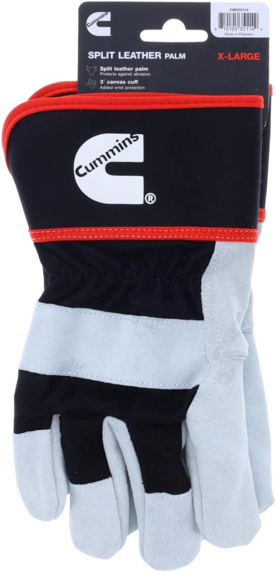 Cummins Split Leather Palm Gloves CMN35150 – Mens Leather Work Gloves Heavy Duty Warehouse Gloves for Men with Safety Cuff and Leather Palm – Large, White and Black(Large)