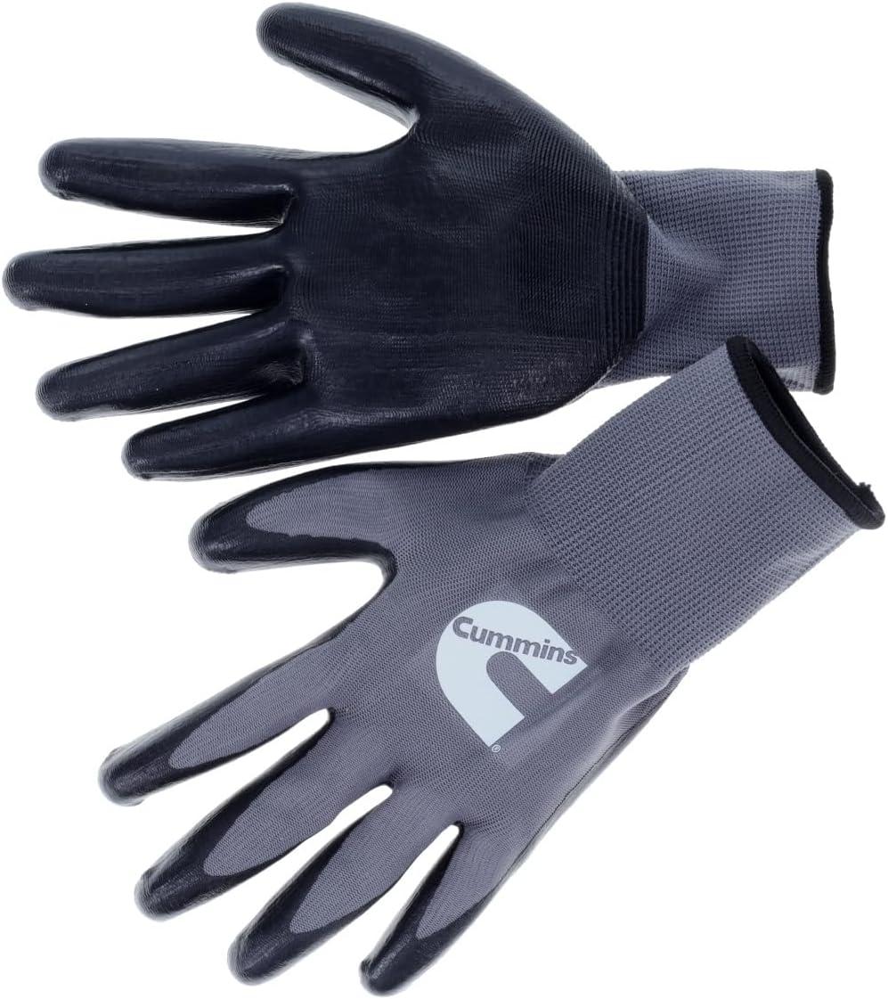 Cummins Gray Nitrile Dipped Palm Gloves CMN35153 – Nonslip Coated Work Gloves Gardening PPE All-Purpose Grip Hi Flex – Large