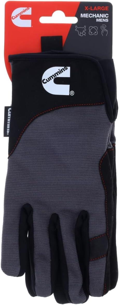 Cummins Mechanic Glove – Gray and Black Synthetic Leather Anti-Vibration Anti-Abrasion Work Gloves for Men All Season, Large(X-Large)