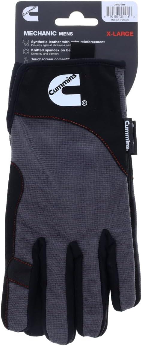 Cummins Mechanic Glove – Gray and Black Synthetic Leather Anti-Vibration Anti-Abrasion Work Gloves for Men All Season, Large(X-Large)