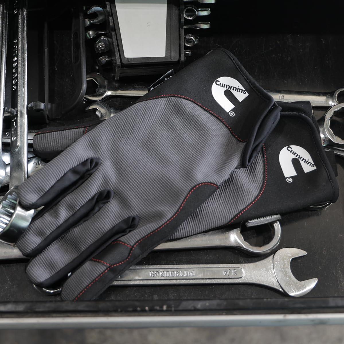 Cummins Mechanic Glove – Gray and Black Synthetic Leather Anti-Vibration Anti-Abrasion Work Gloves for Men All Season, Large(X-Large)