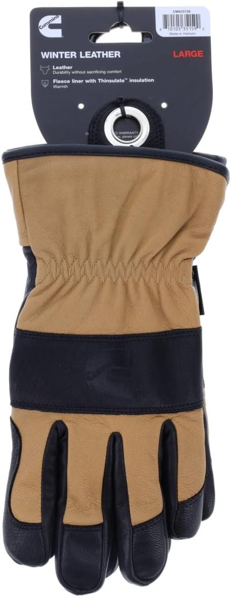 Cummins Winter Leather Gloves Work Goatskin Leather Fleece Lined with Thinsulate Winter Men Women Driving Utility, Large(Large)