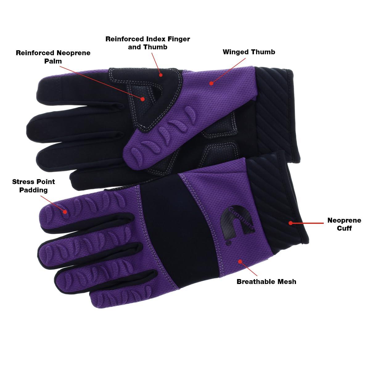 Cummins Womens Mechanic Glove – Anti-Vibration Anti-Abrasion Work Gloves All Season All-Purpose, Purple, Large(Large)