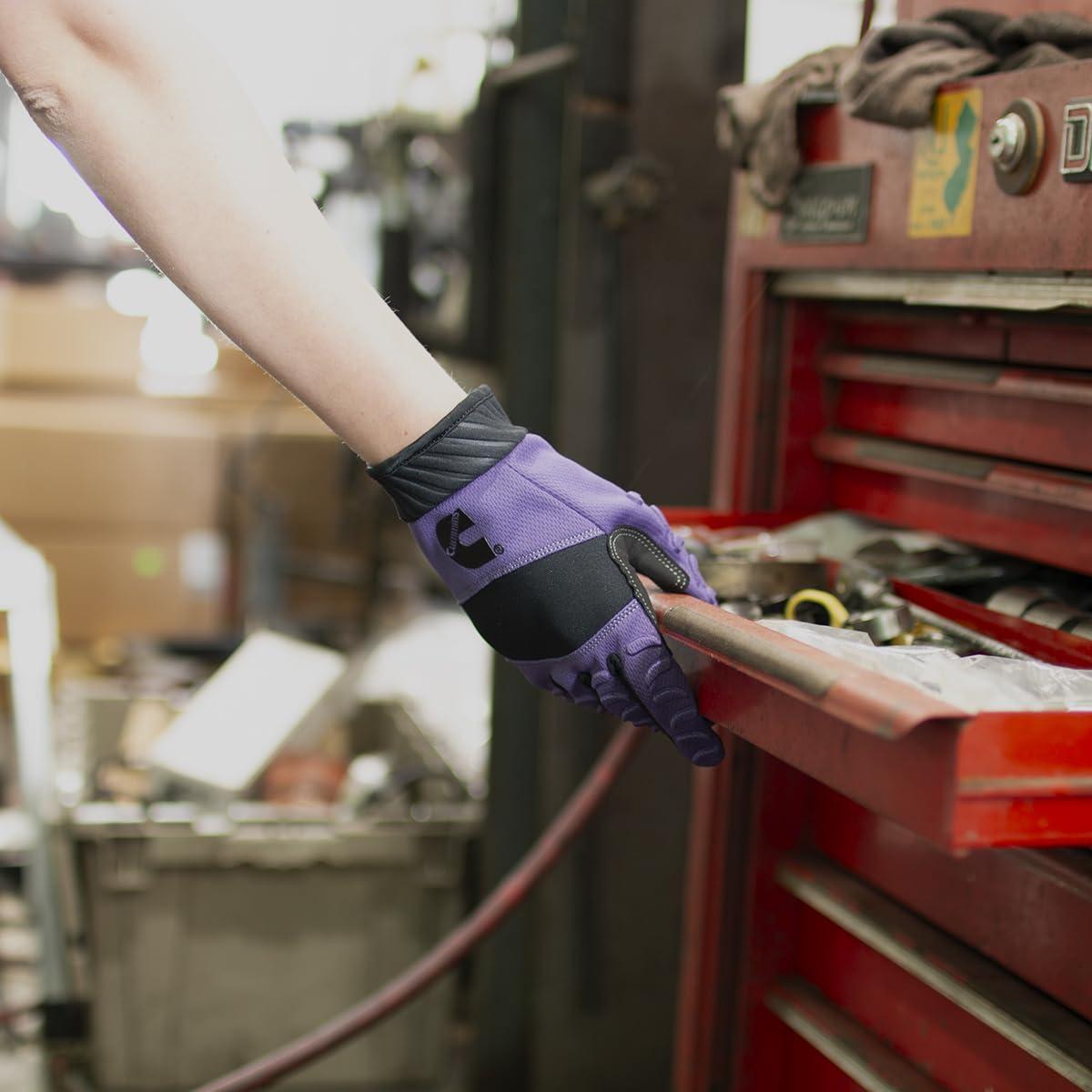 Cummins Womens Mechanic Glove – Anti-Vibration Anti-Abrasion Work Gloves All Season All-Purpose, Purple, Large(Large)