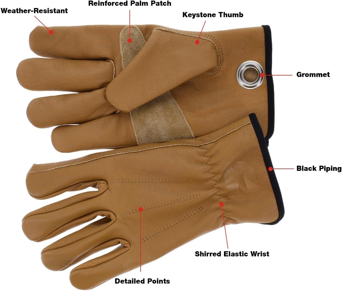 Cummins Full Leather Gloves for Men Fencer Work Leather Palm Gloves for Truck Driving Gardening Outdoor Work, XL(Large)