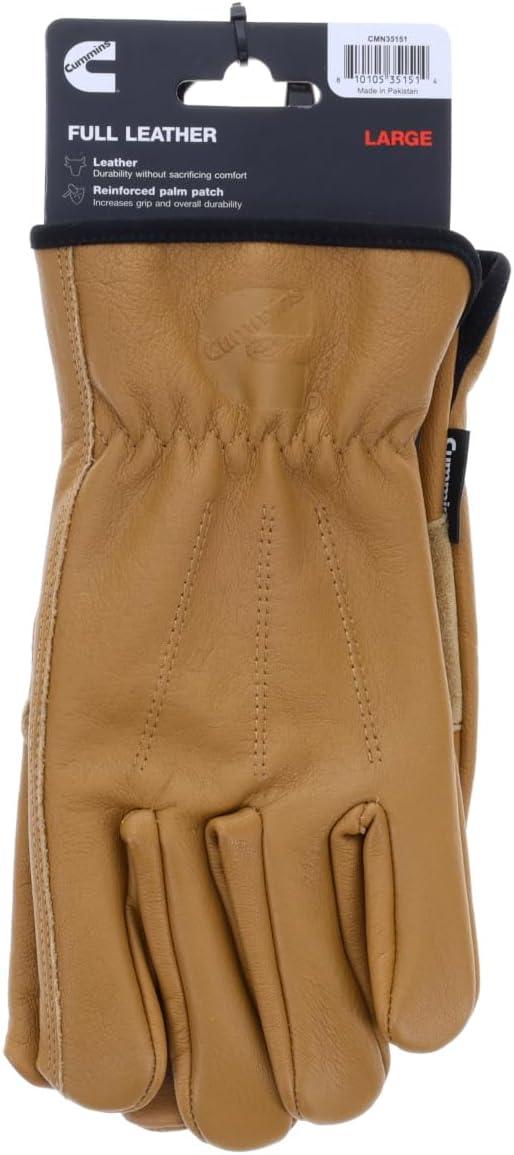 Cummins Full Leather Gloves for Men Fencer Work Leather Palm Gloves for Truck Driving Gardening Outdoor Work, XL(Large)