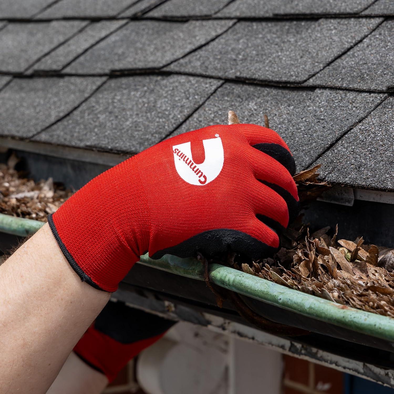 Cummins Red Latex Dipped Palm Gloves – Textured Work Gloves, Large, Gardening, Construction, Farming(Red)