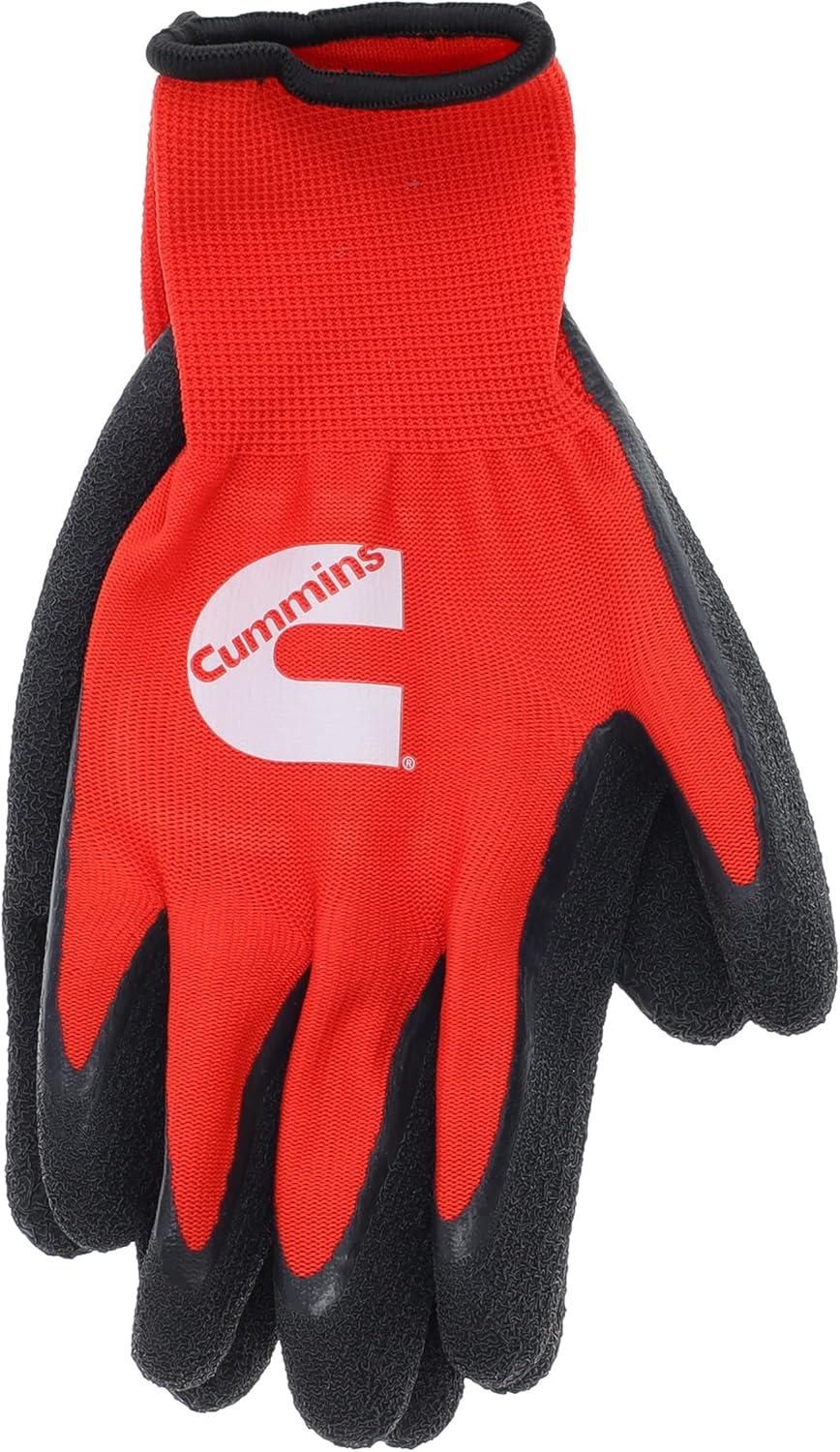 Cummins Red Latex Dipped Palm Gloves – Textured Work Gloves, Large, Gardening, Construction, Farming(Red)
