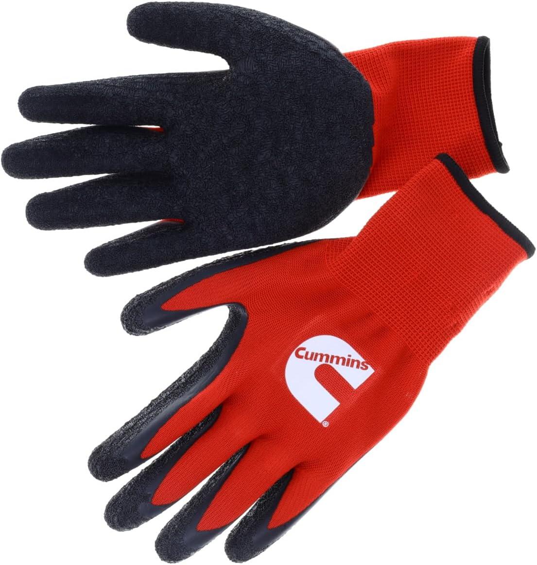 Cummins Red Latex Dipped Palm Gloves – Textured Work Gloves, Large, Gardening, Construction, Farming(Red)