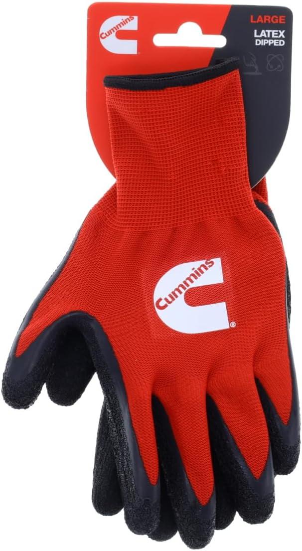 Cummins Red Latex Dipped Palm Gloves – Textured Work Gloves, Large, Gardening, Construction, Farming(Red)