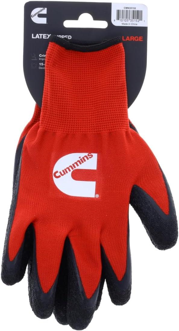 Cummins Red Latex Dipped Palm Gloves – Textured Work Gloves, Large, Gardening, Construction, Farming(Red)