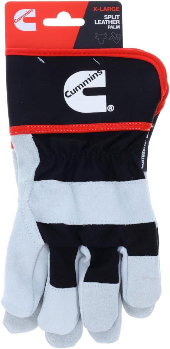 Cummins Split Leather Palm Gloves CMN35150 – Mens Leather Work Gloves Heavy Duty Warehouse Gloves for Men with Safety Cuff and Leather Palm – Large, White and Black(X-Large)