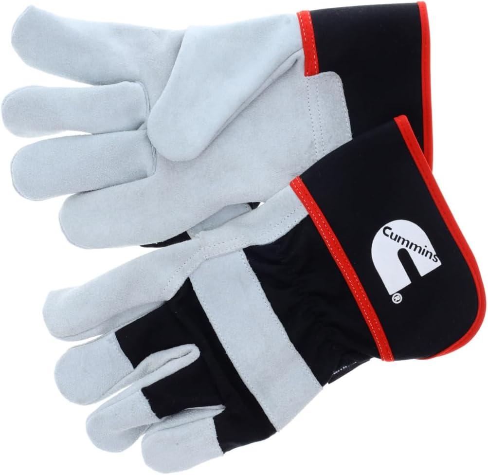 Cummins Split Leather Palm Gloves CMN35150 – Mens Leather Work Gloves Heavy Duty Warehouse Gloves for Men with Safety Cuff and Leather Palm – Large, White and Black(X-Large)