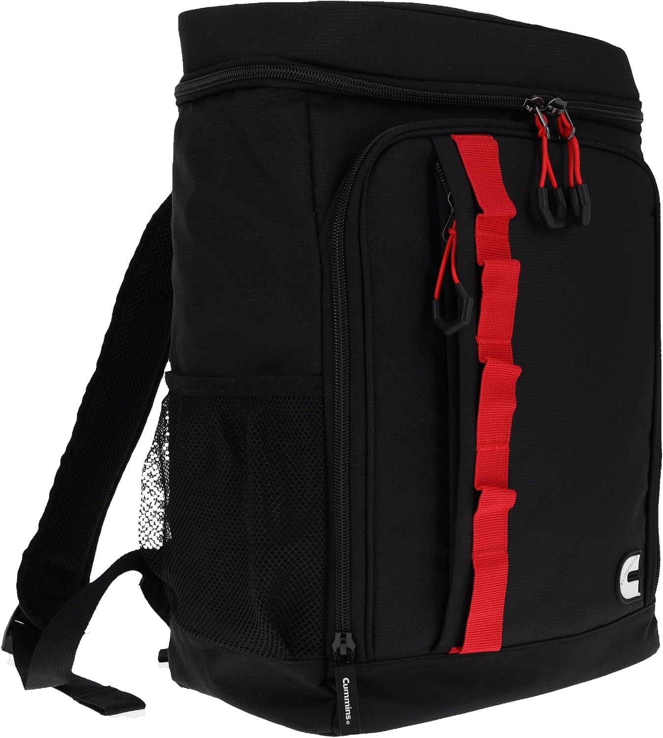 Cummins Backpack Cooler, Black with Red Accent Stripe, Insulated with Bottle Opener